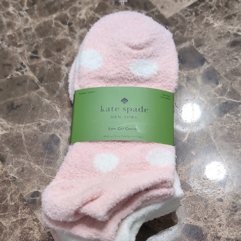 kate spade Pink and White Polka Dot Low Cut Cozy Socks